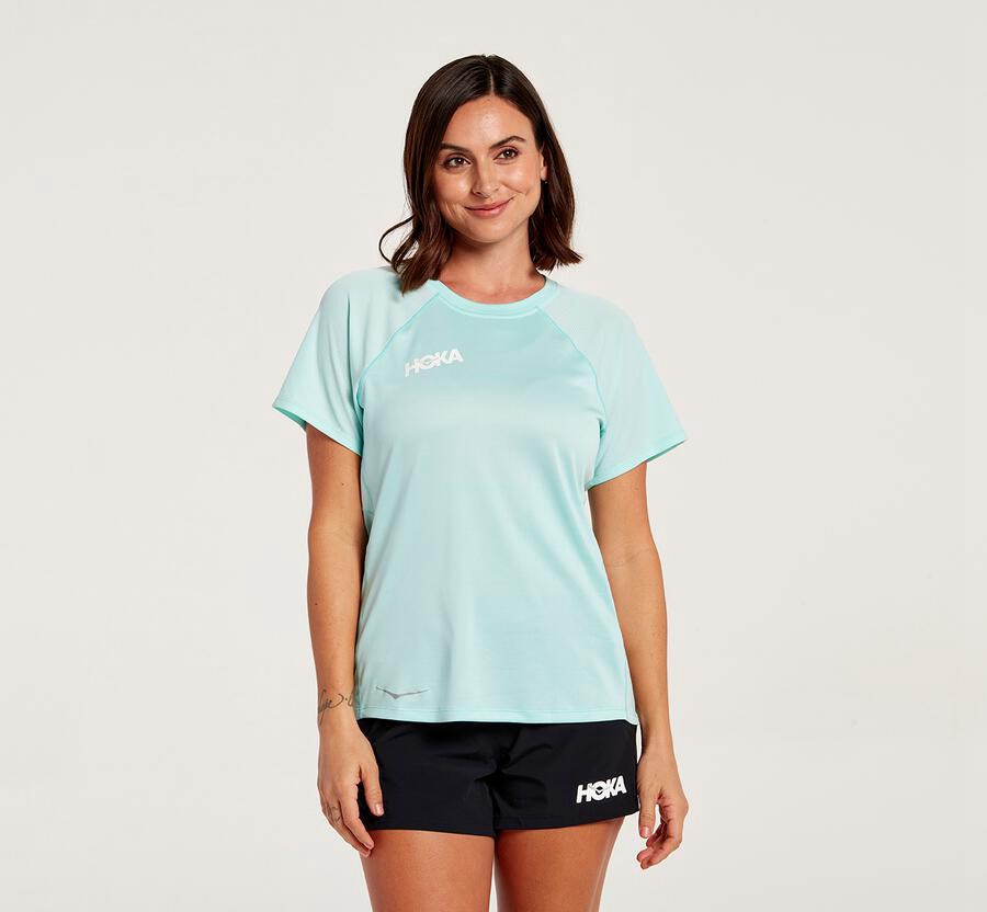 Hoka One One Performance Kort Sleeve Top Dam - Blå - BADOC-3685